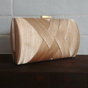 Gold satin hard shell clutch bag gold hardware